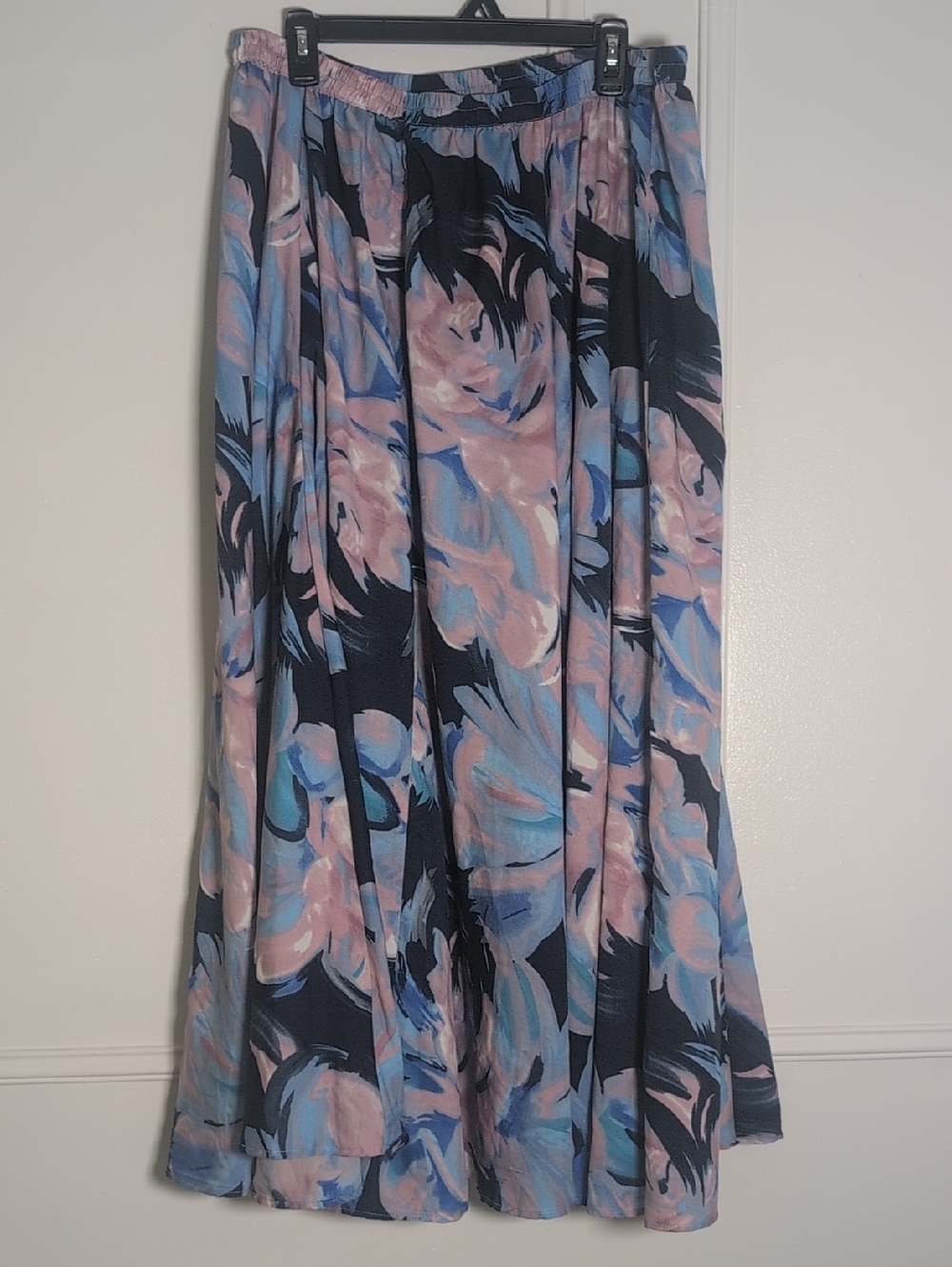 Floral Navy Maxi Skirt with Pink & Blue Bloom